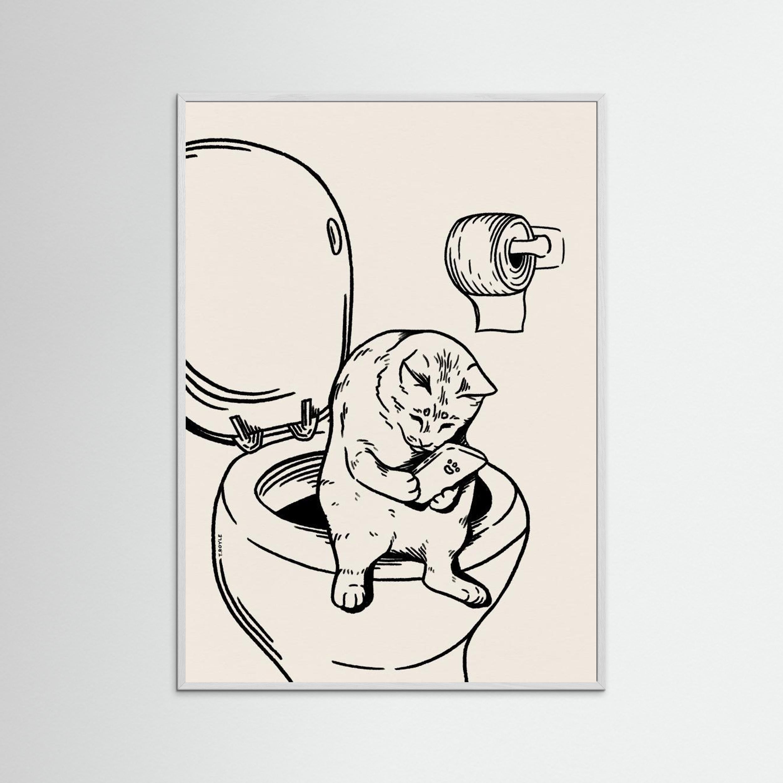 Cat on Toilet in black by Tara Royle